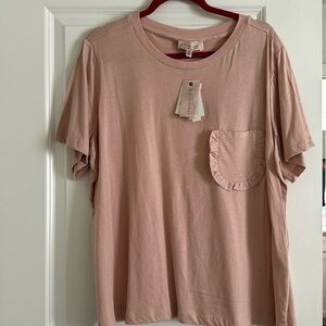 NWT Philosophy T-shirt with ruffle pocket light pink blush size 2x